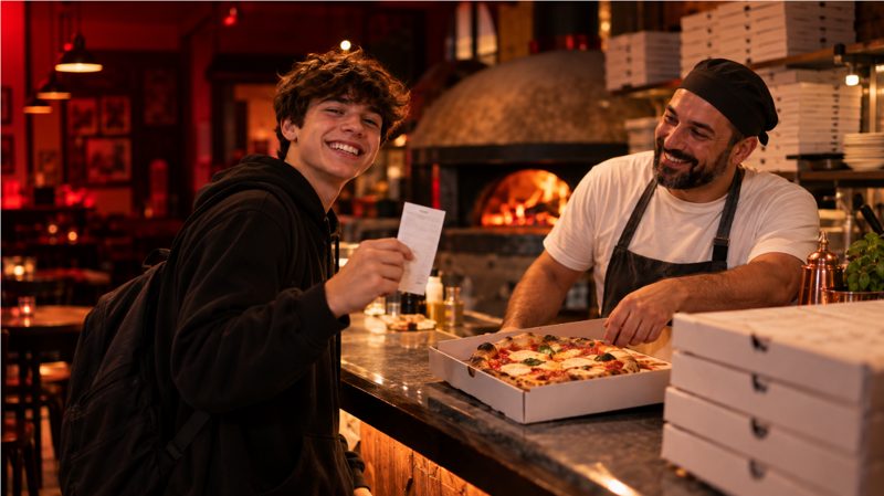 Una famiglia in pizzeria